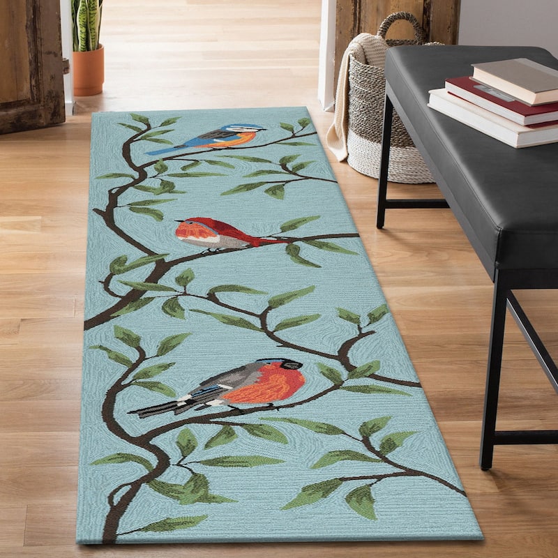 Liora Manne Ravella Birds On Branches Indoor/Outdoor Rug - 2' x 8' - Aqua