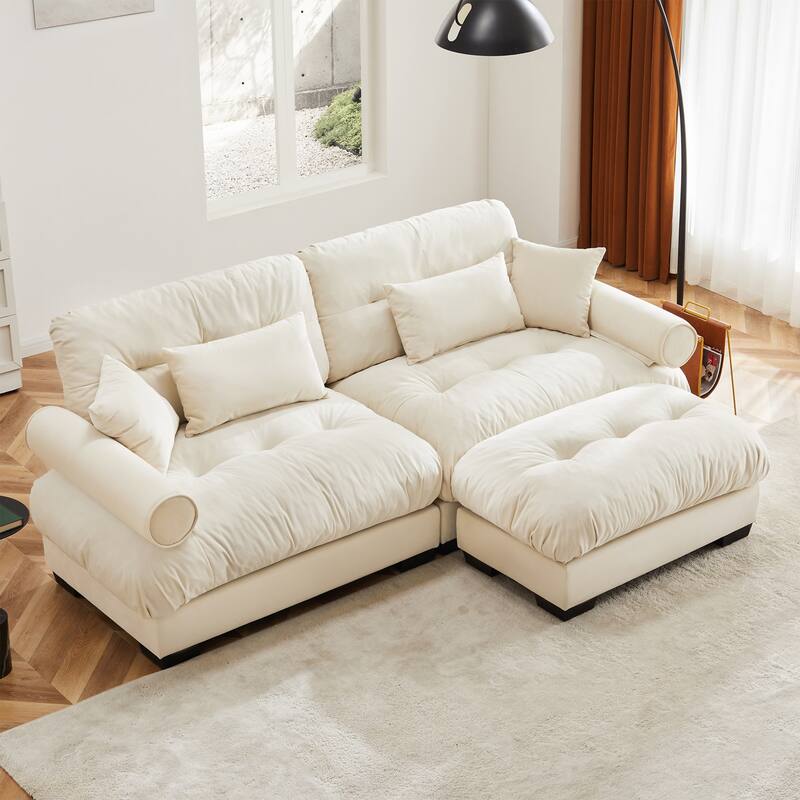 Modern Sectional Couch Comfortable Upholstered Sofa Set with Lumbar Pillow and Throw Pillow for Living Room