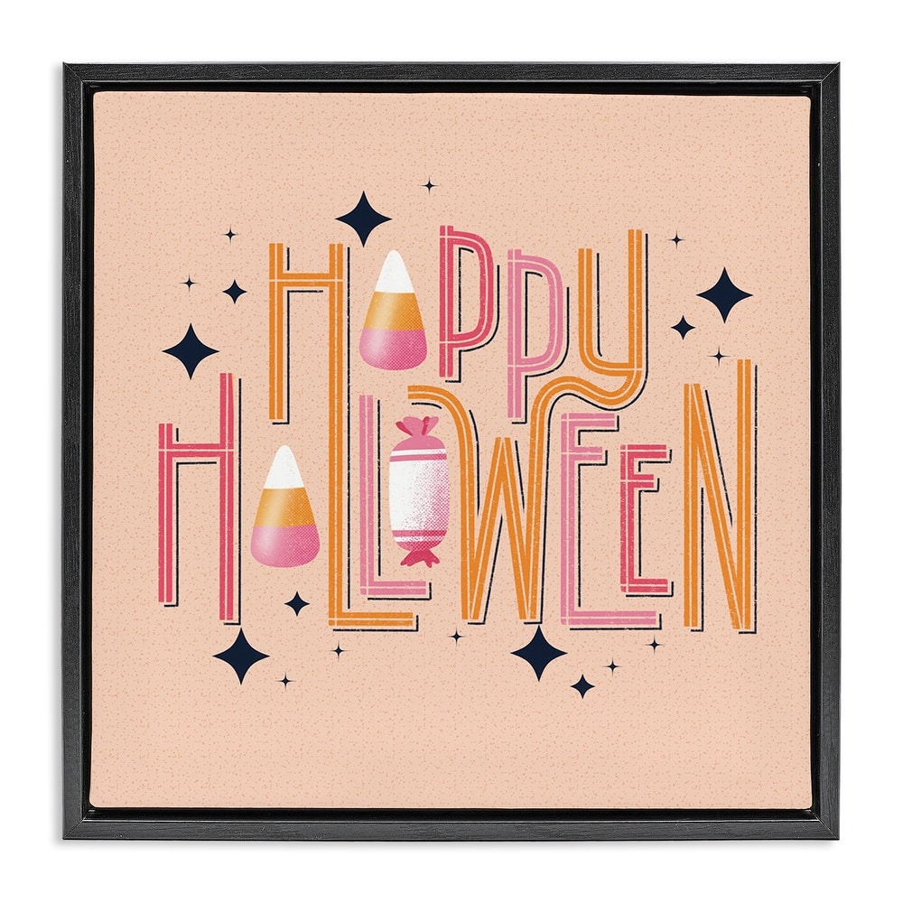 Stupell Happy Halloween with Candy Framed Floater Canvas Wall Art Design By Sarah Hickman