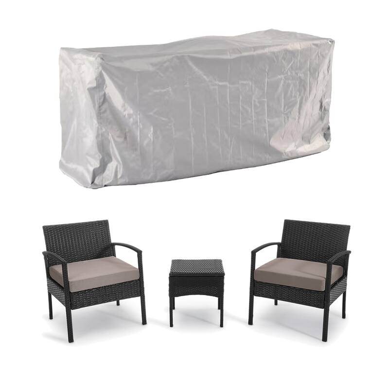 Outdoor Furniture 3 Piece Patio Bistro Furniture Set, Rattan Conversation Chairs Set with Side Table and Cushions - Taupe + Cover