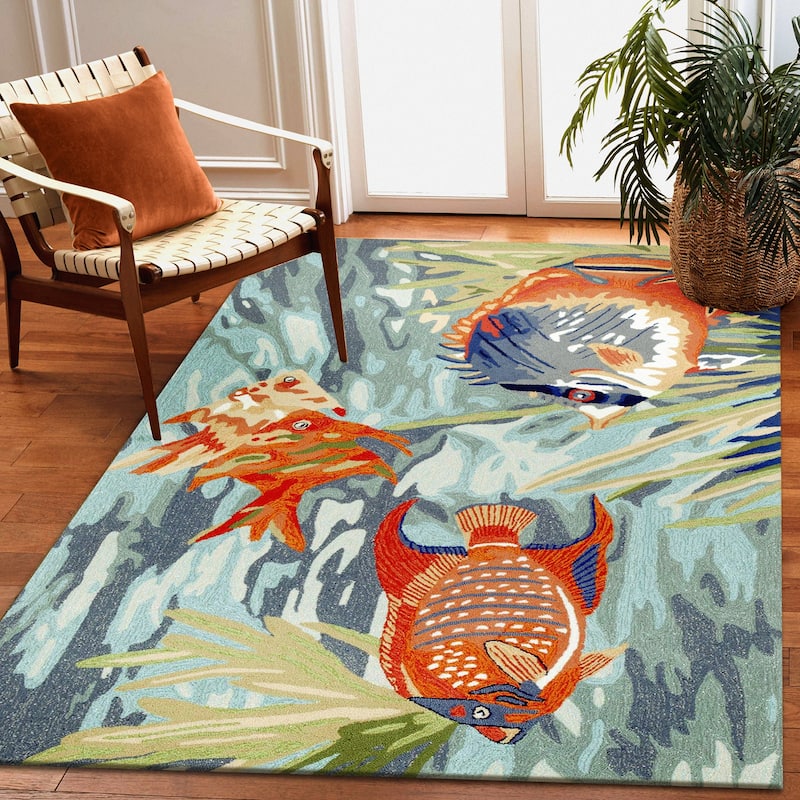 Liora Manne Ravella Tropical Fish Indoor/Outdoor Rug - 8'3" x 11'6" - Ocean