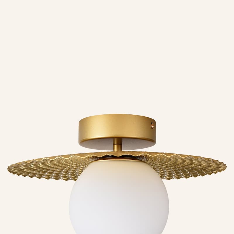 1-light Semi Flush Mount Light with White Globe