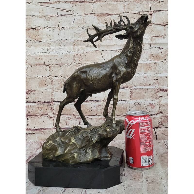 Chalet Lodge Art Elk Stag Buck Deer Hunter Bronze Marble Base Sculpture Statue