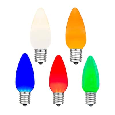 25 Pack C7 LED Plastic Ceramic Outdoor Christmas Replacement Bulbs, Multi