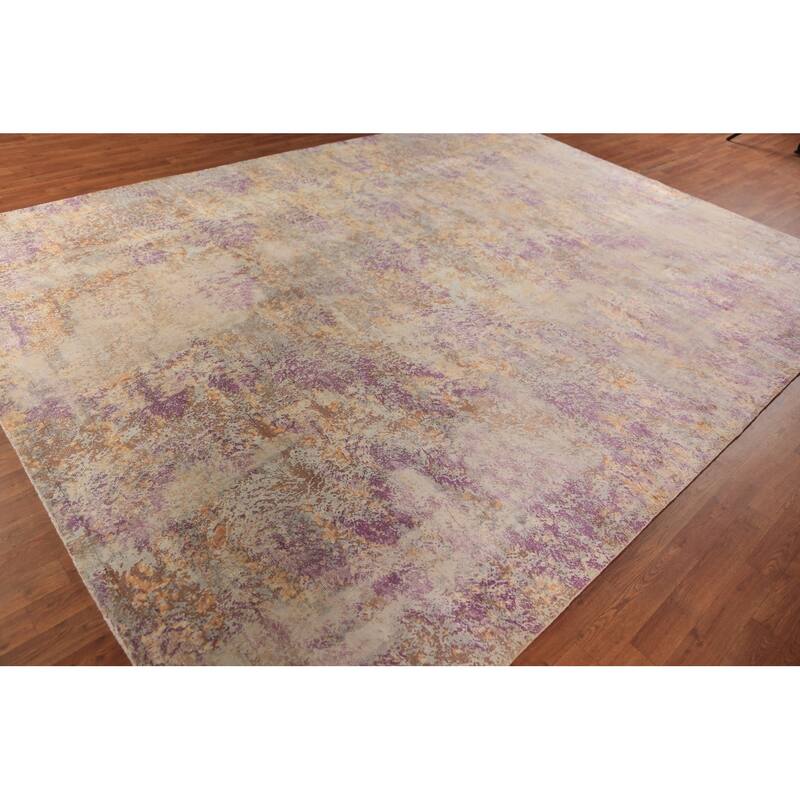 Modern Abstract Indian Area Rug Handmade Multi-Color Wool Carpet - 8'11"x 11'9"