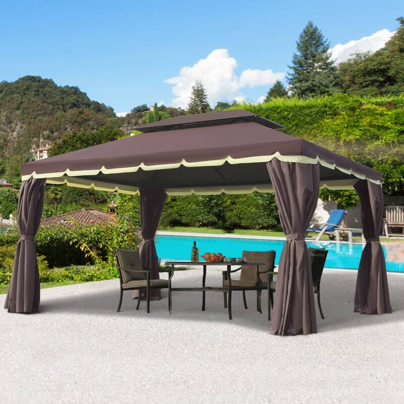Outsunny 9.5' x 13 Patio Gazebo, Aluminum Frame for Outdoor, Coffee - 10 x 13