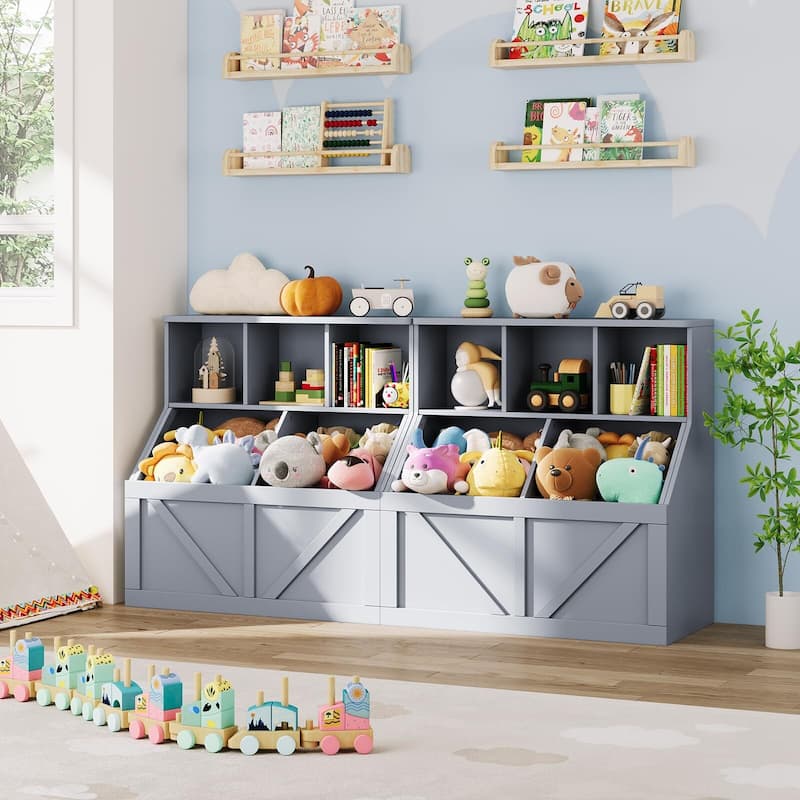 Kids Bookshelf and Toy Storage, Toy Storage Organizer with Storage Cabinet and Toy Shelf, Toddler Book Shelf