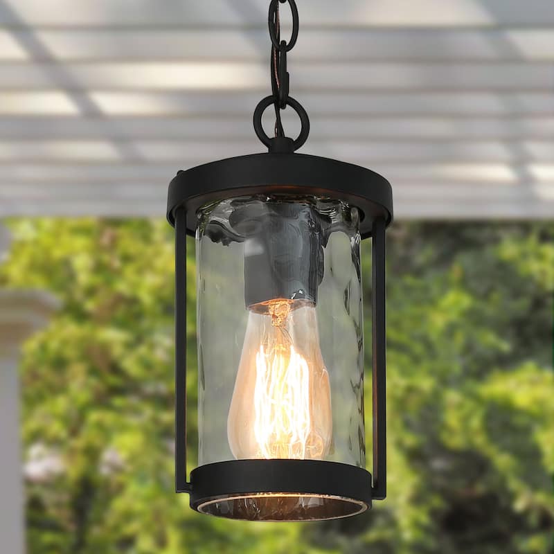 Modern Farmhouse Mini Outdoor Pendant Light Patio with Water Ripple Glass Shade - D5.5" X H 70"