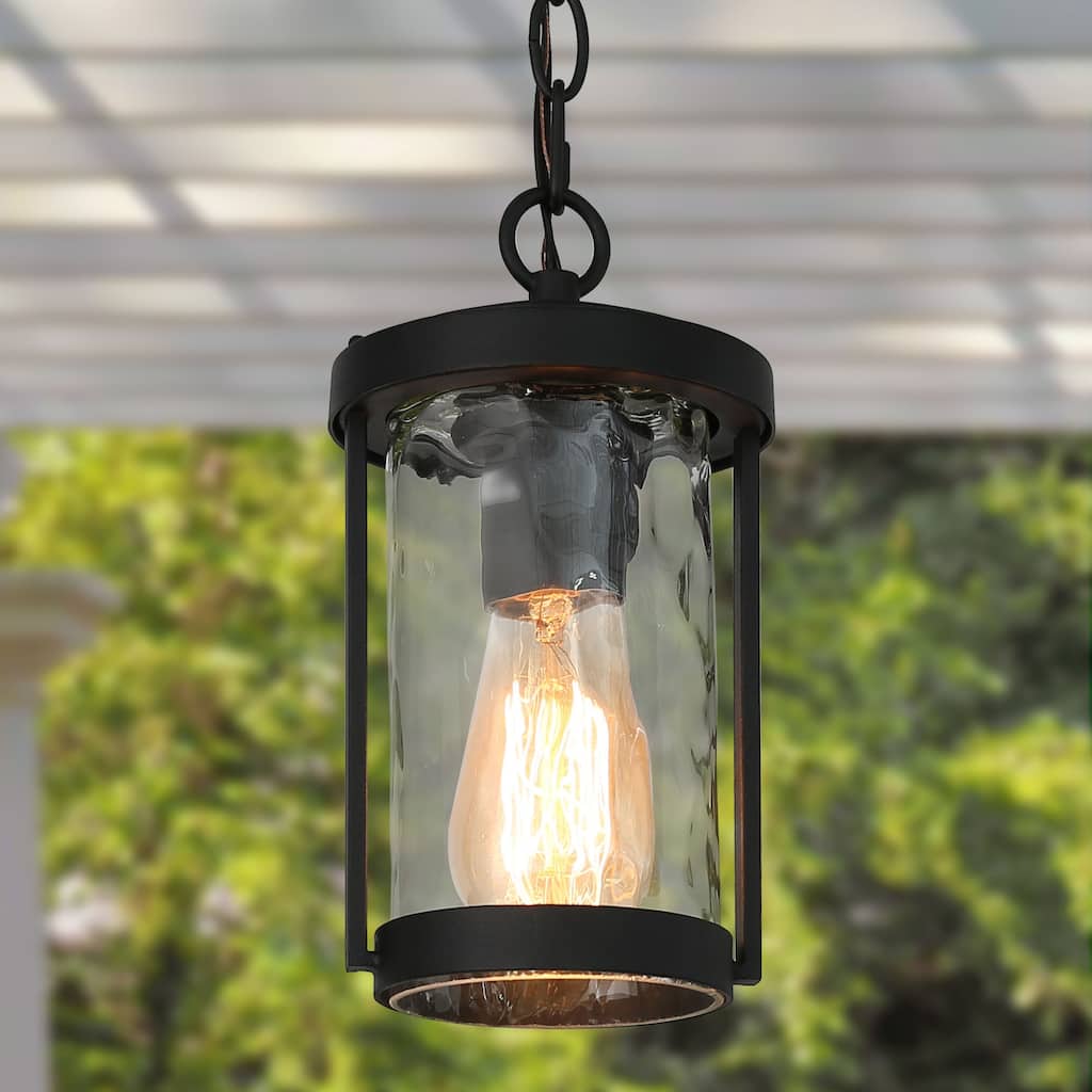 Modern Farmhouse Mini Outdoor Pendant Light Patio with Water Ripple Glass Shade - D5.5" X H 70"