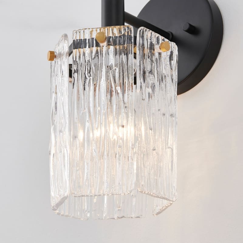KAWOTI 1- Light Wall Sconce with Textured Glasses (Black & Gold) - W5.25"x H11" x D7.25"