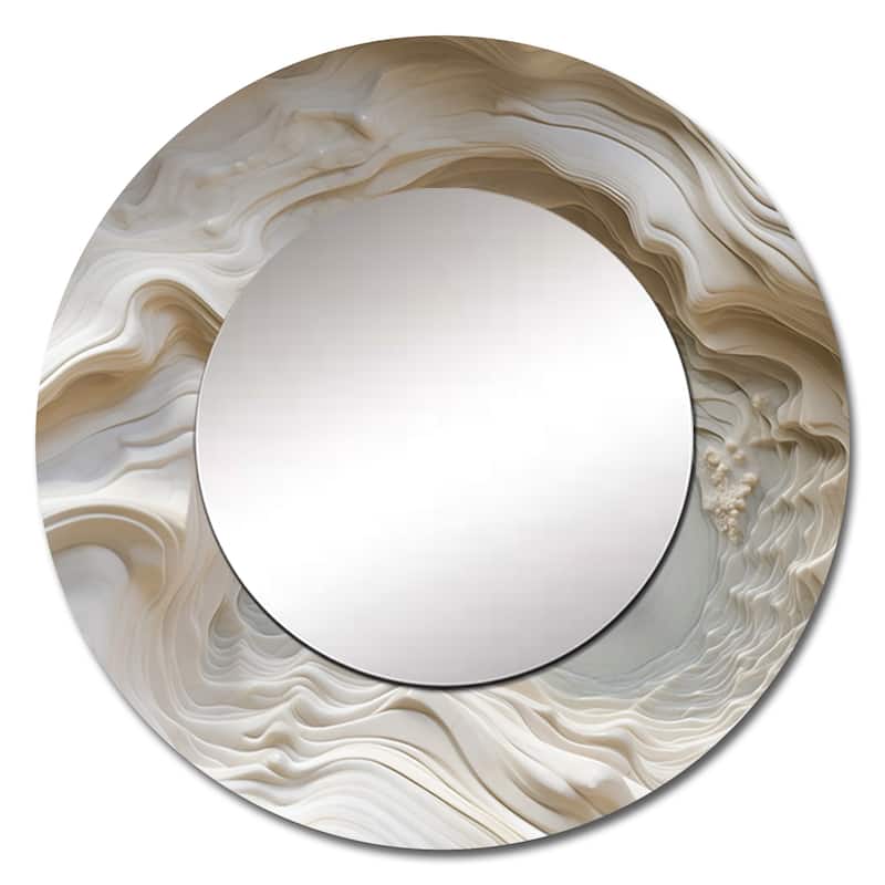 Designart "Cream Spiral Nebula II" Abstract Spirals Large Round Mirror - Modern Cream Round Printed Mirror
