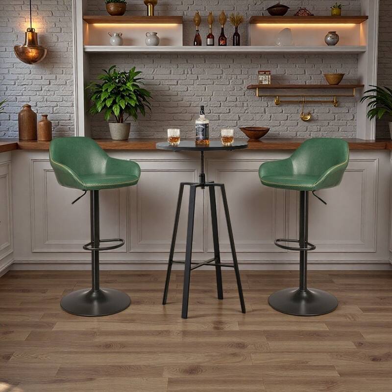 Glitzhome Set of 3 Height Adjustable Swivel Pub Table Bar Stools Set for Kichen Dining - Black Table & Green Chairs