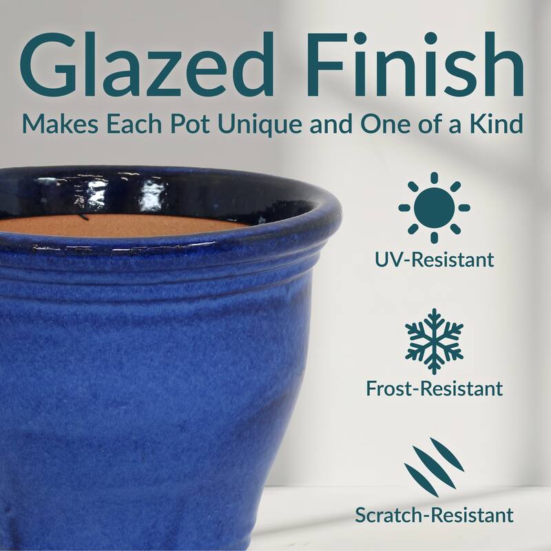 Sunnydaze Studio Ceramic Indoor/Outdoor Planter - Imperial Blue - 15-Inch