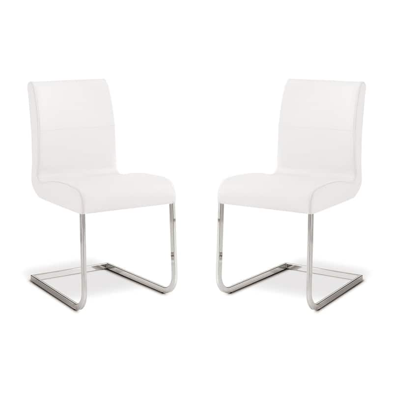 Casabianca Home Stella Set of 2 Top Grain Dining Chairs Leather, White - Set of 2 - White - Dining Height