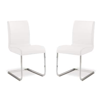 Casabianca Home Stella Set of 2 Top Grain Dining Chairs Leather, White