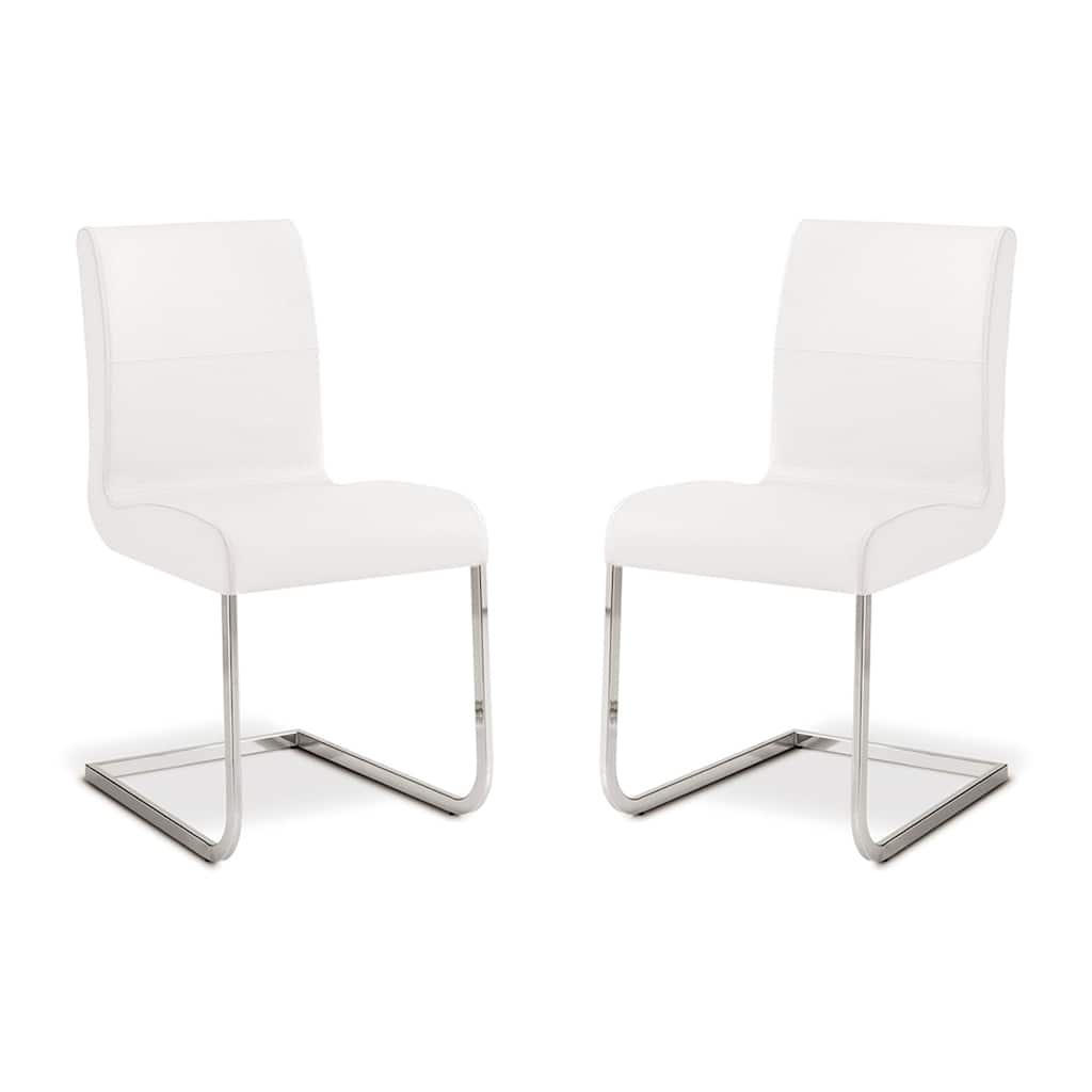 Casabianca Home Stella Set of 2 Top Grain Dining Chairs Leather, White