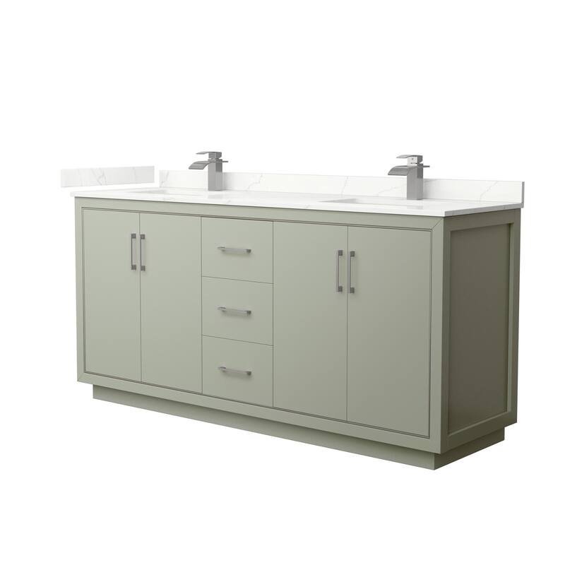 Wyndham Collection WCF111172D-QTZ-UNSMXX Icon 72" Free Standing Double - Light Green / Giotto Quartz Top / Brushed Nickel