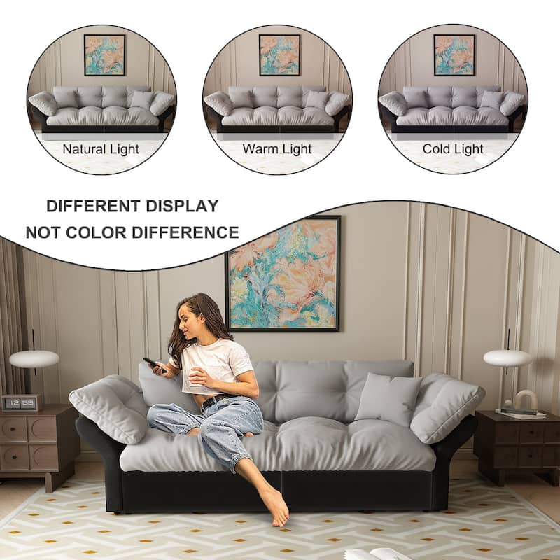 74.8" Queen Pull Out Sofa Bed, 3-in-1 Convertible Sleeper Tufted Sofa with 2 Soft Pillows,Multi-Functional Velvet Loveseat Bed