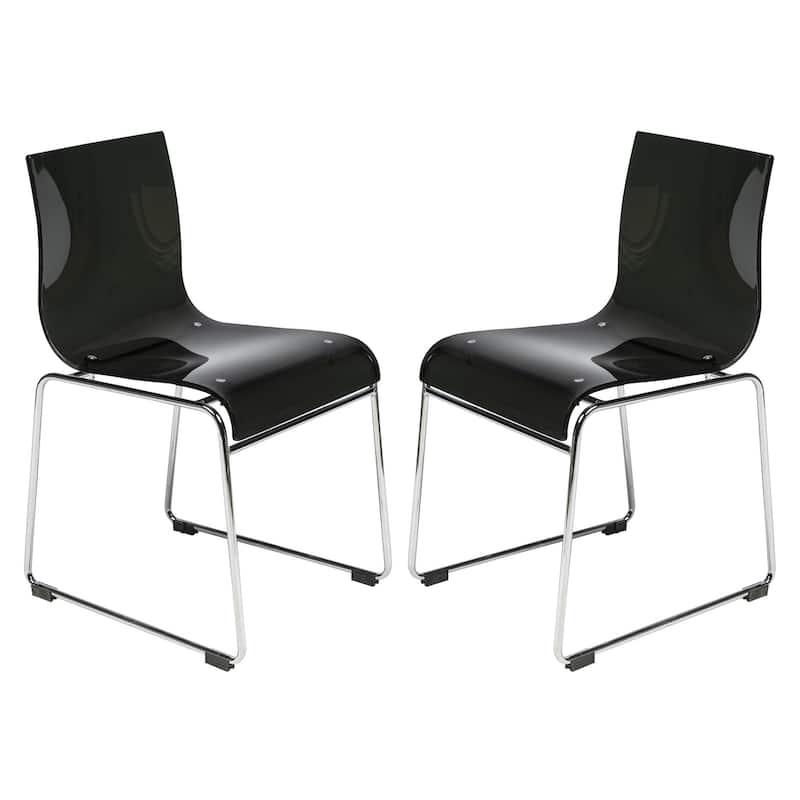 LeisureMod Lima Modern Acrylic Dining Chair with Chrome Base Set of 2 - Black