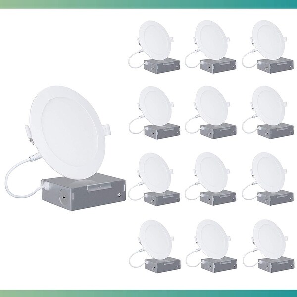 Infibrite 6 Inch 4000K Cool White 12W 1050LM Ultra-Slim LED Ceiling Light with Junction Box, Flush, Dimmable (12 Pack) - 6 Inch. Opens flyout.