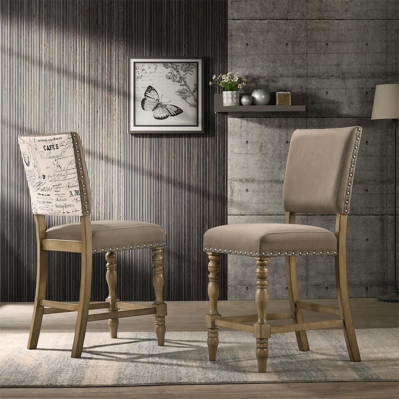 2 PCS Birmingham Script Printed Driftwood Counter Height Dining Chair