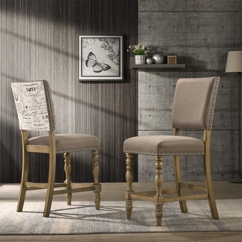 2 PCS Birmingham Script Printed Driftwood Counter Height Dining Chair