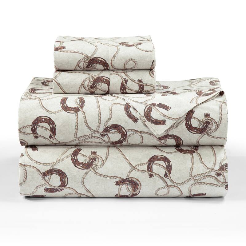 Tasha Polizzi for Paseo Road Pierre Equestrian 350 Thread Count Cotton Sateen Western Modern Rustic 4 Piece Sheet Set