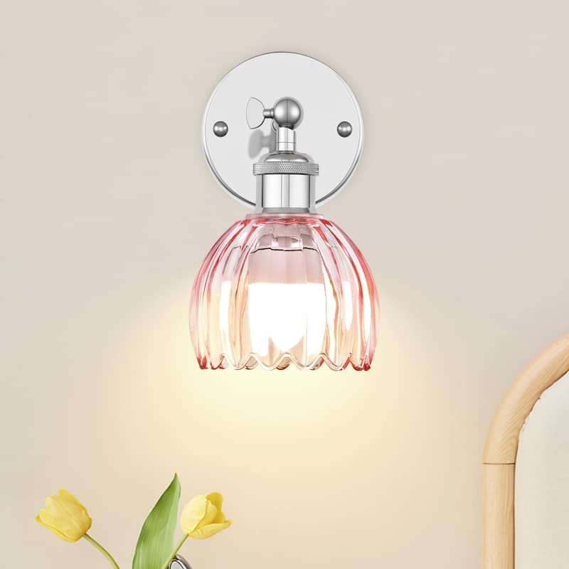 Adjustable Vintage Wall Sconce with Amber Tulip Glass Brass Fixture with Switch Ideal for Bedroom Hallway or Entry