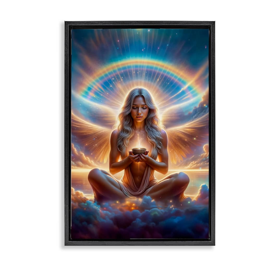 Stupell Enlightened Angel with Tea Framed Floater Canvas Wall Art Design By Spirit of the Rainbow