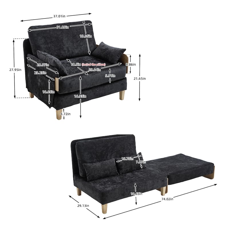 Roomfitters 3-in-1 Foldable Sofa Bed Recliner, Convertible Sleeper with Pillows for Small Spaces, Bedroom or Study