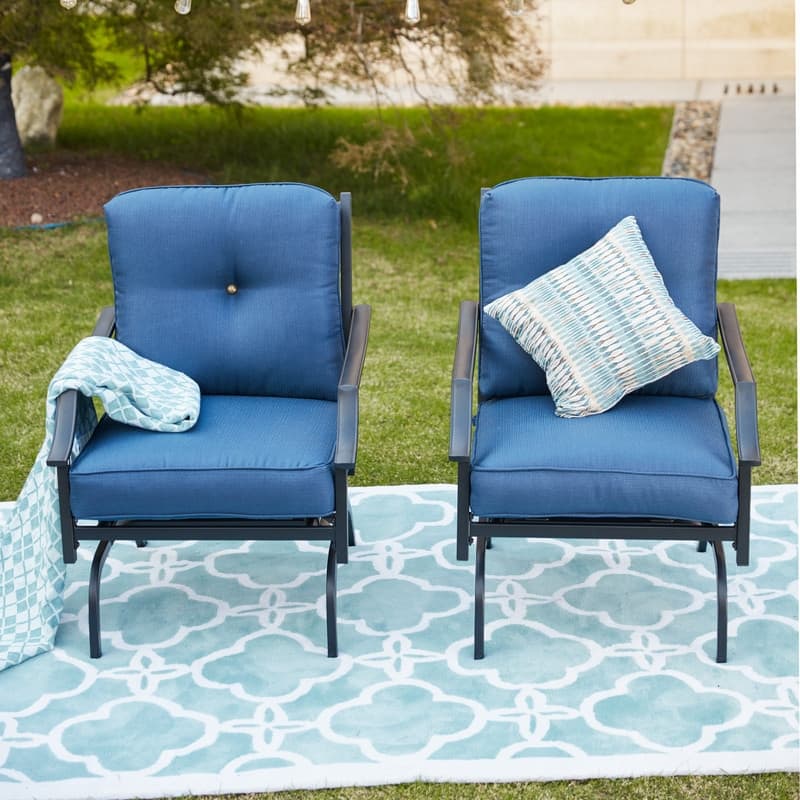 Patio Festival Outdoor Metal Rocking-Motion Chair with Cushions (2-Pack) - Blue