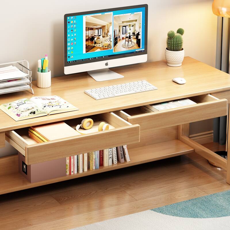 Wooden Modern Computer Desk and Chair Set , Large Home Office Desk Study Writing Desk Workstation
