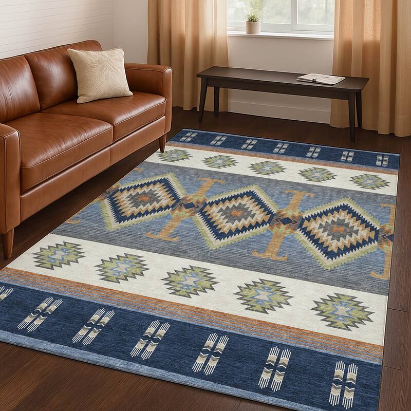 Machine Washable Indoor/ Outdoor Global Chennai Chantille Rug