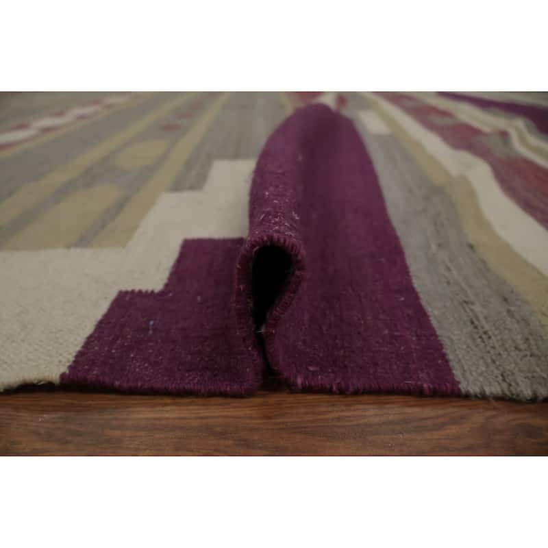 Hand Woven Oriental 100% Wool Carpet Southwestern Tribal Greys & Charcoal Kilim Area Rug - 12' 5'' X 9' 4''