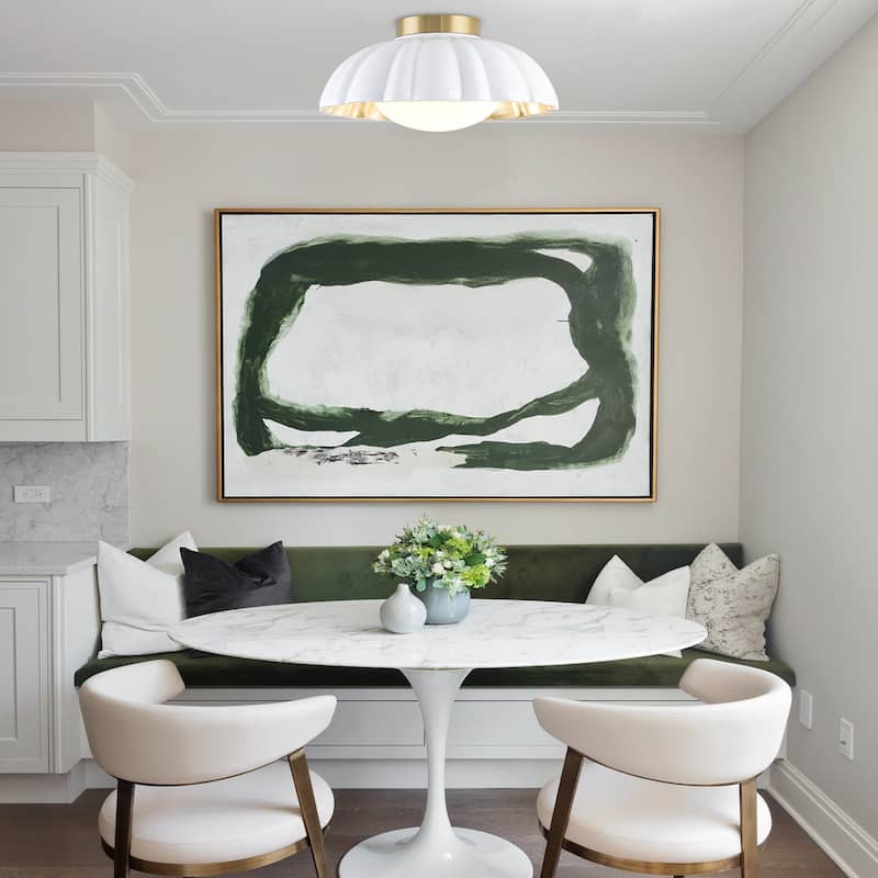 Dome Milky White Shade Flush Mount Ceiling Light with Gold Foil Interior - Dia.13.58-in