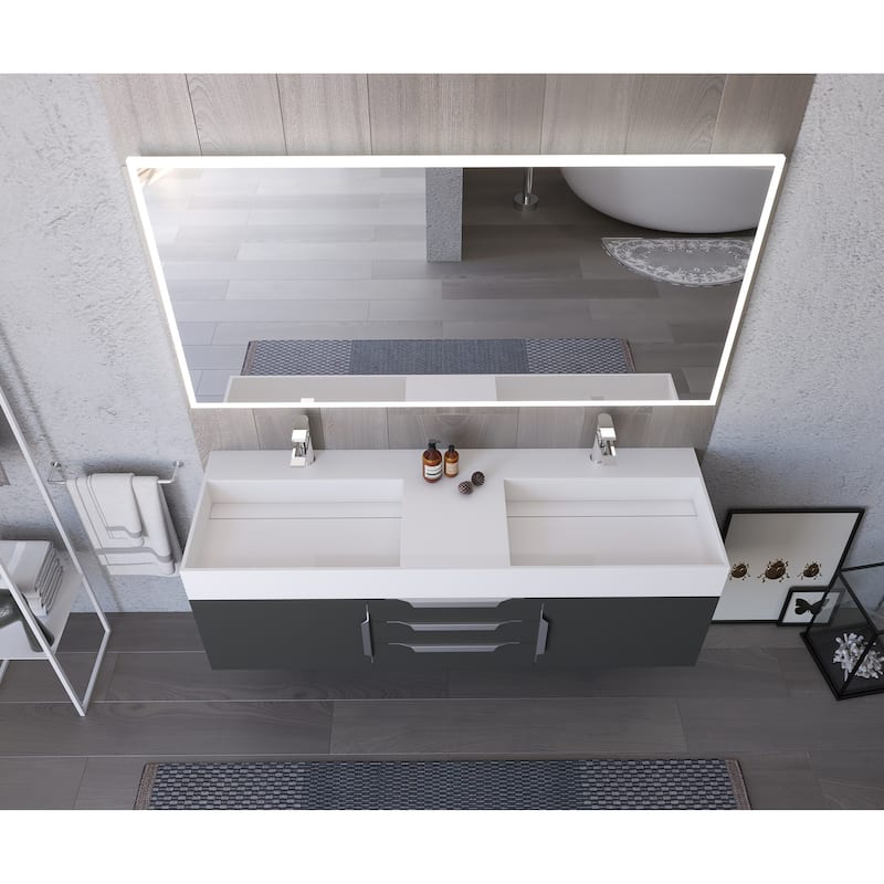 Amazon 60" Wall Mounted Bathroom Vanity Set w/ White Top
