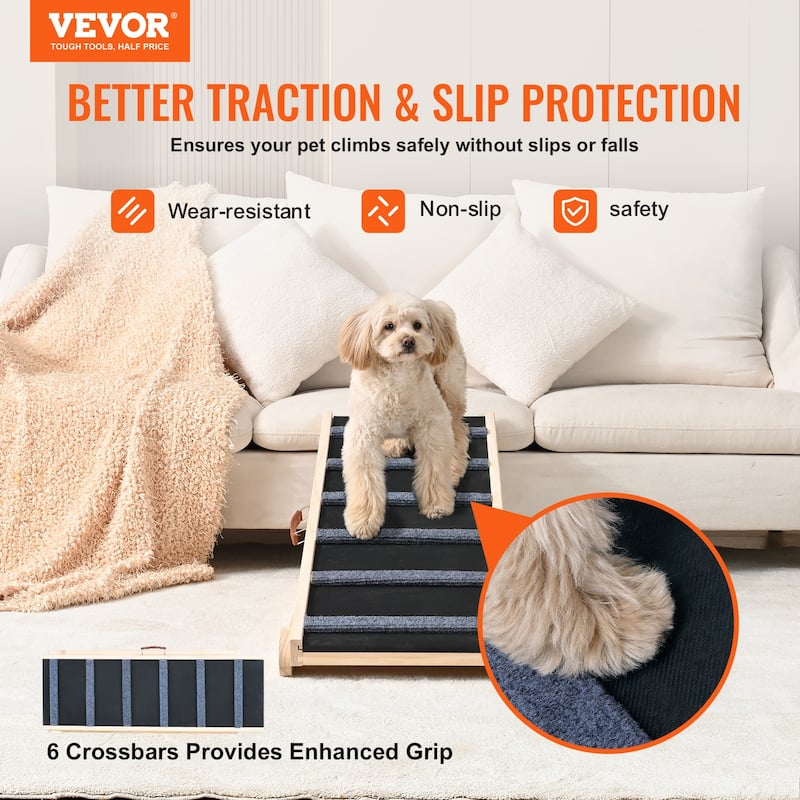 VEVOR Dog Ramp,Folding Pet Ramp for Bed,Adjustable Dog Ramp for Adjustable,Suitable for Couch,Sofa,Car