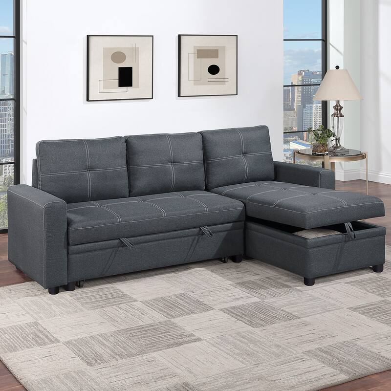 Linen-like Fabric Upholstered Sectional with Storage Space