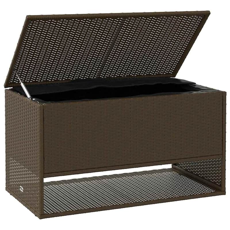 vidaXL Cushion Box Brown PE Rattan, Powder-Coated Steel - 21.7 x 39.4 x 21.9