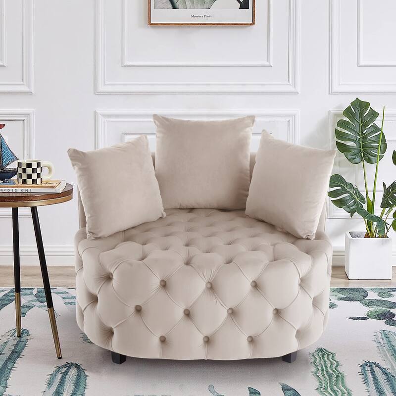 Velvet Modern Leisure Big Classical Barrel Chair with 2 Pillows