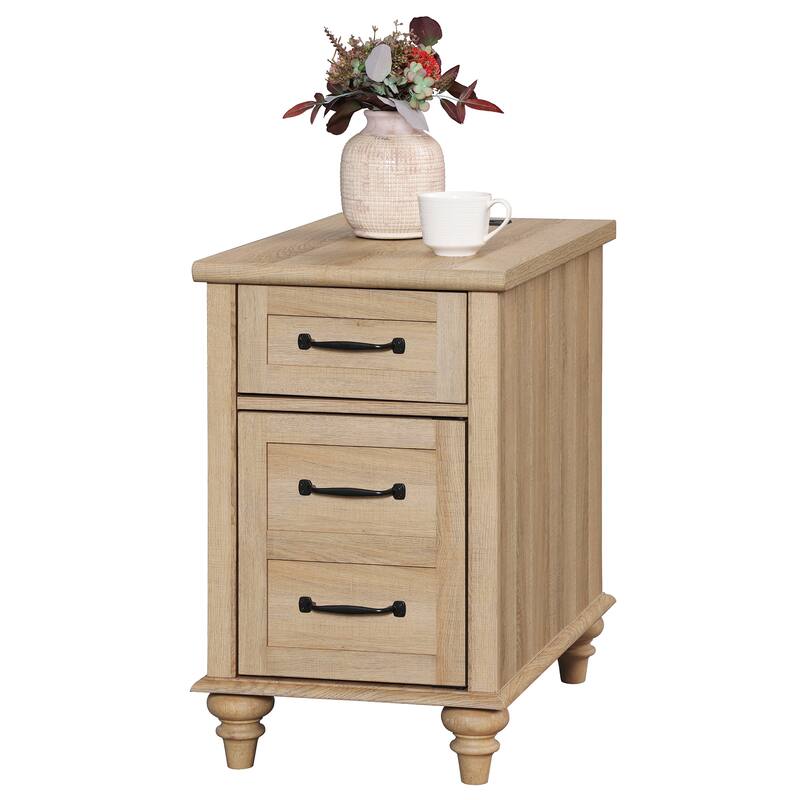 WAMPAT Modern End Table with Charging Station, Sofa Side Table with Storage