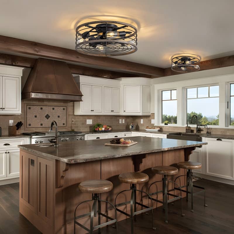 20 in. Wood Finish Ceiling Fan with Light Low Profile Farmhouse Indoor Ceiling Fans Caged Ceiling Fan Light for Bedroom - N/A