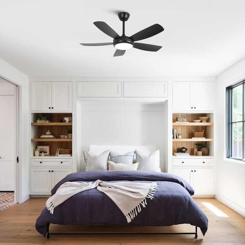 42" Modern Black Stepless Dimming LED Easy Installation 5-Blades Ceiling Fan with Light and Remote