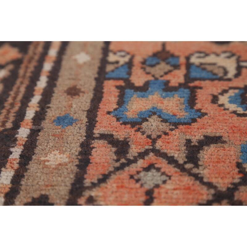 Hand Knotted Oriental 100% Wool Carpet Traditional Geometric Oranges & Rust Hamedan Runner Rug - 9' 7'' X 3' 4''