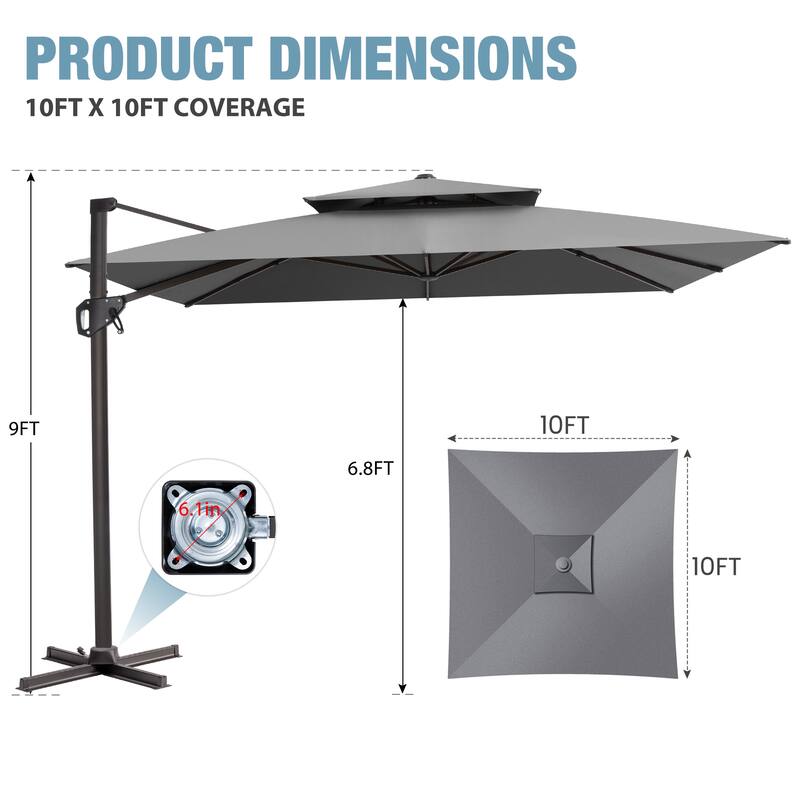 VredHom 10 X 10 ft Square Patio Cantilever-Offset Umbrella