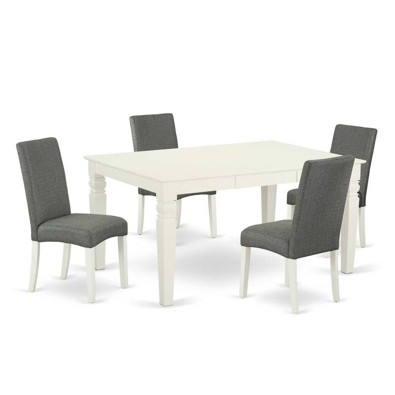 Kitchen Table Set 5pc Rectangle Table w/ Leaf & 4 Chairs - Linen White Legs, Gray Fabric