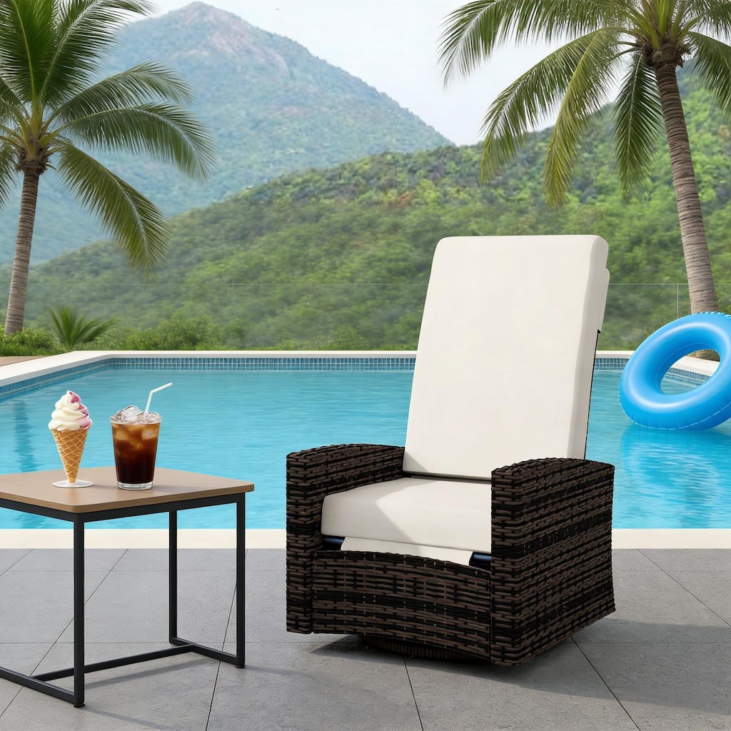 GDFStudio Lorien Rattan Outdoor Swivel Recliner with 360-Degree Rotating Base