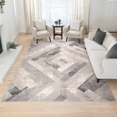 Gertmenian Ethan Soller Grey Modern Geometric High-Low Area Rug