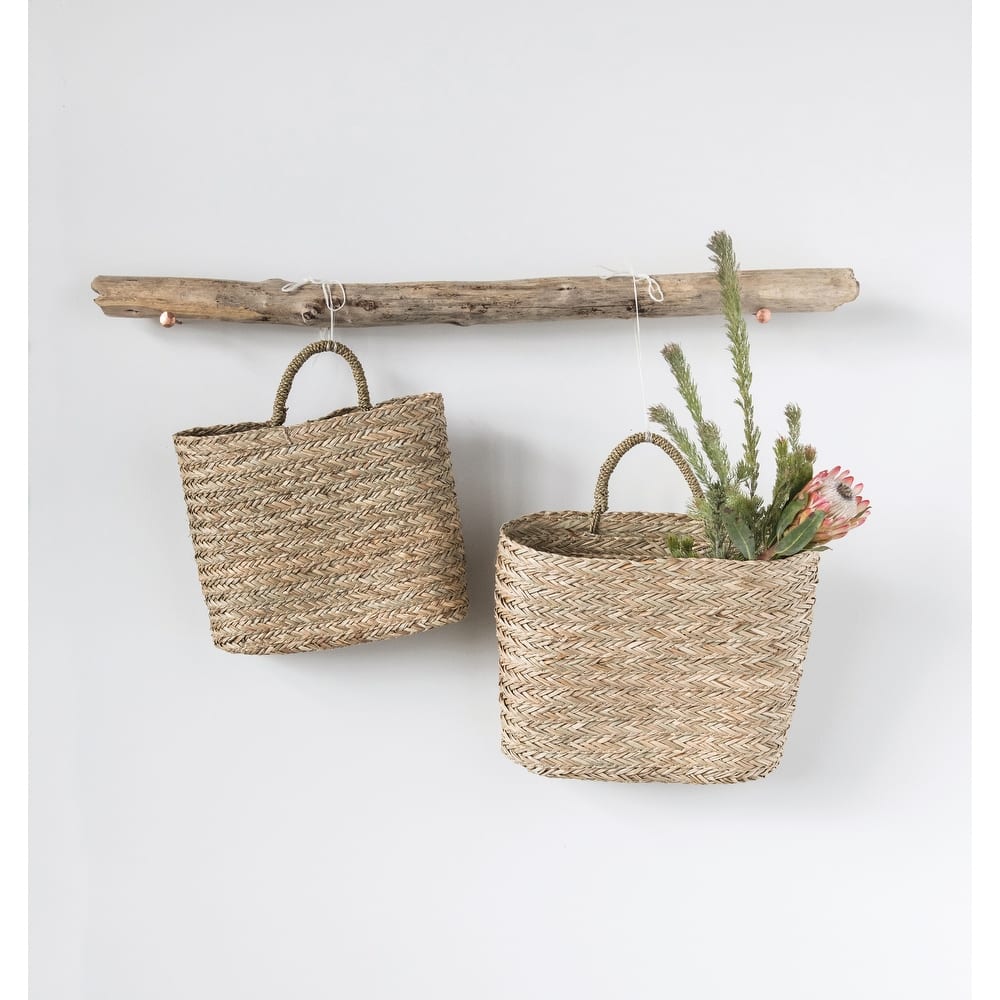 Handwoven Beige Seagrass Wall Baskets