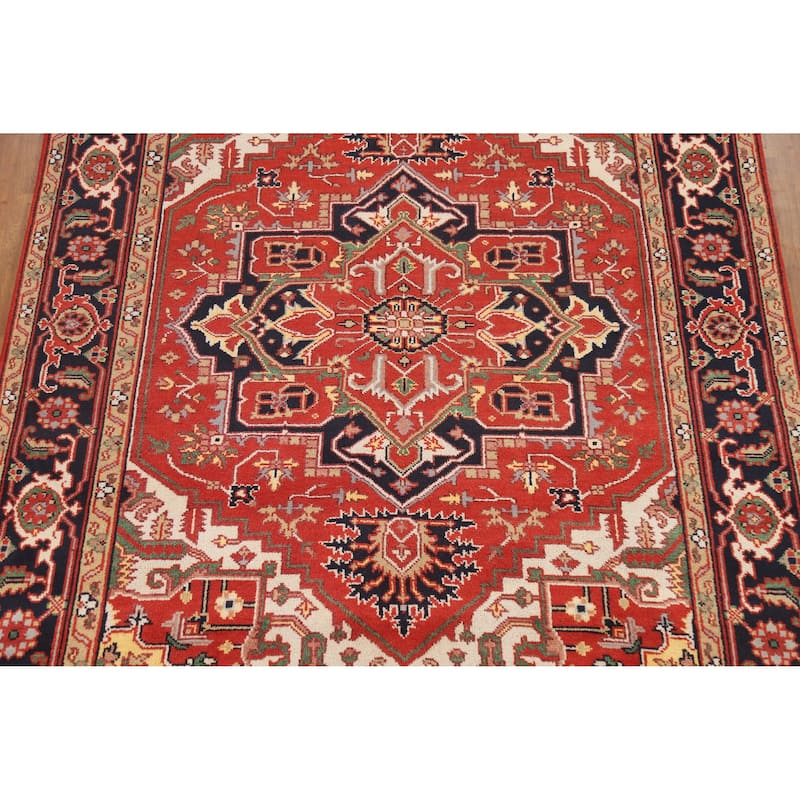 Hand Knotted Oriental 100% Wool Carpet Traditional Medallion Red Heriz (serapi) Area Rug - 10' 4'' X 7' 9''